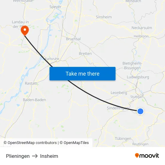 Plieningen to Insheim map