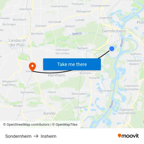 Sondernheim to Insheim map