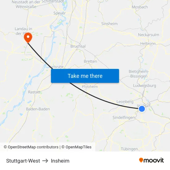Stuttgart-West to Insheim map