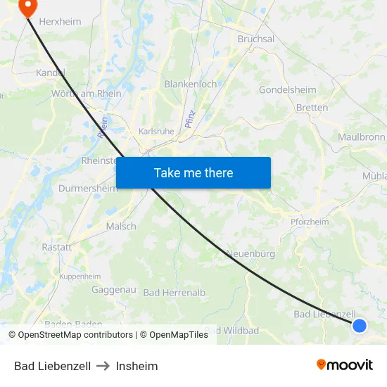 Bad Liebenzell to Insheim map