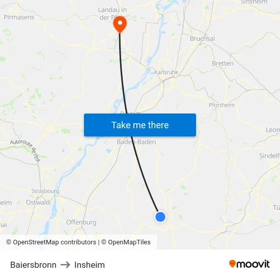 Baiersbronn to Insheim map