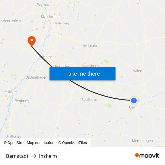 Bernstadt to Insheim map