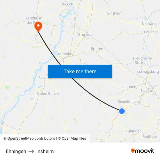 Ehningen to Insheim map