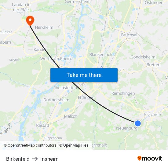 Birkenfeld to Insheim map