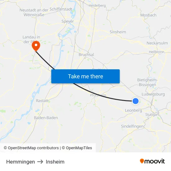 Hemmingen to Insheim map