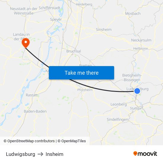 Ludwigsburg to Insheim map