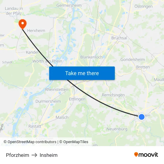 Pforzheim to Insheim map