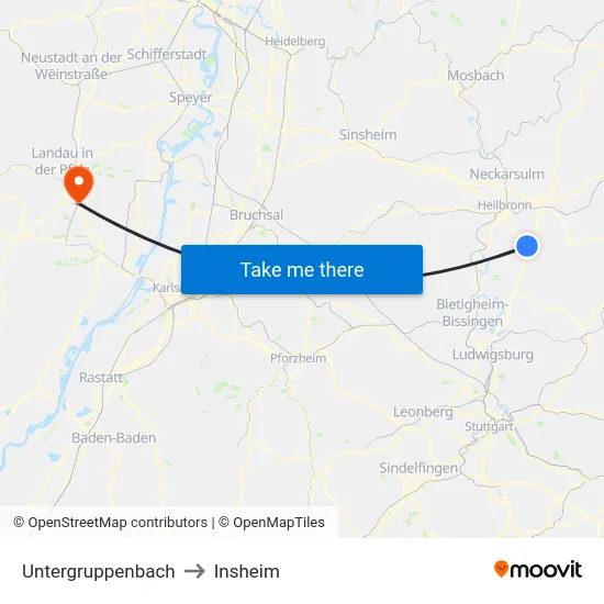 Untergruppenbach to Insheim map