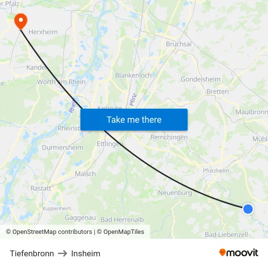 Tiefenbronn to Insheim map