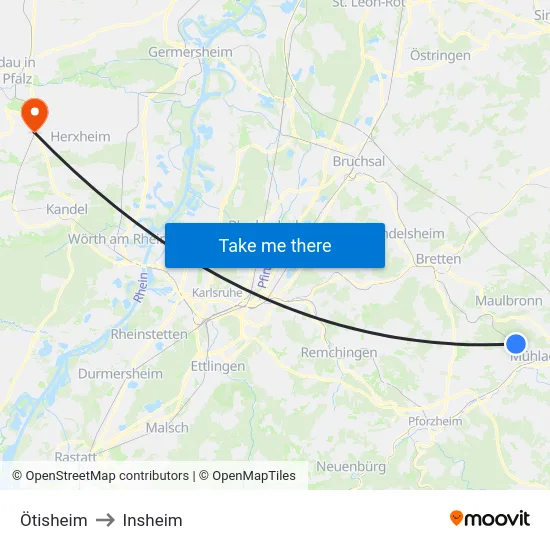 Ötisheim to Insheim map