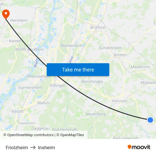 Friolzheim to Insheim map