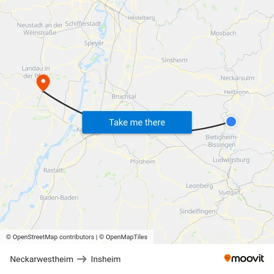 Neckarwestheim to Insheim map