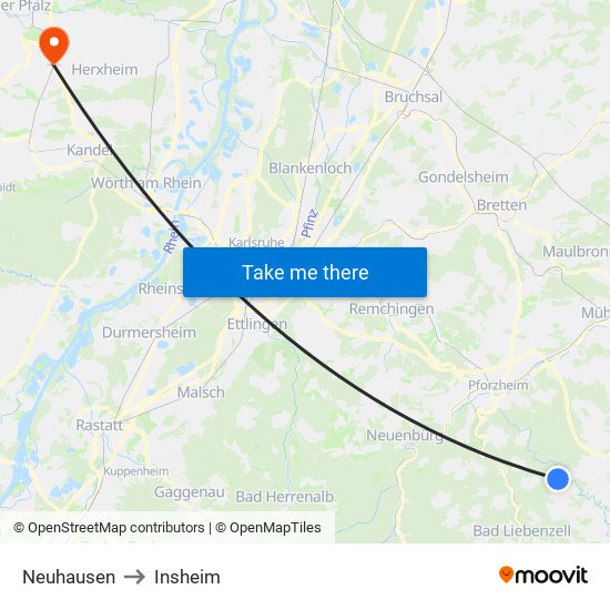 Neuhausen to Insheim map