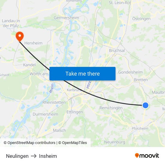 Neulingen to Insheim map