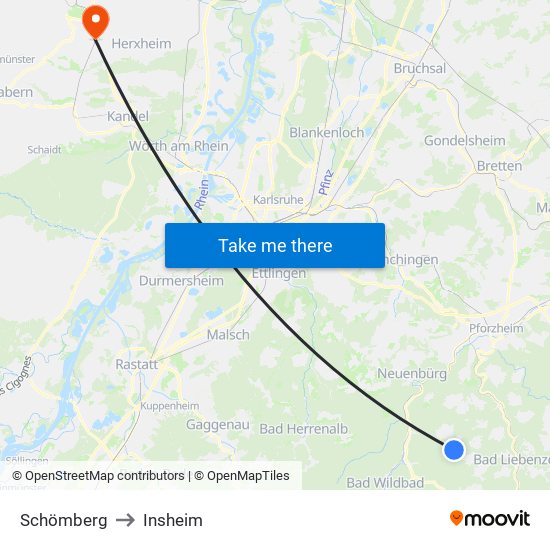 Schömberg to Insheim map