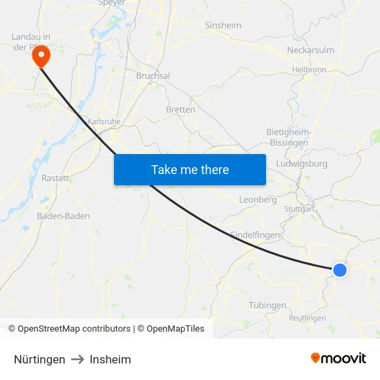 Nürtingen to Insheim map