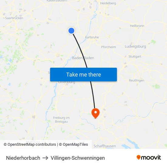 Niederhorbach to Villingen-Schwenningen map