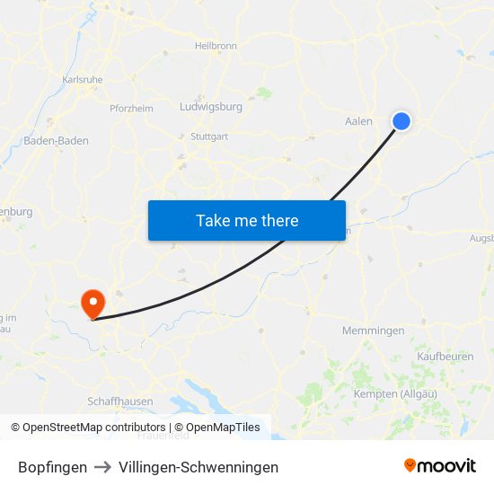Bopfingen to Villingen-Schwenningen map