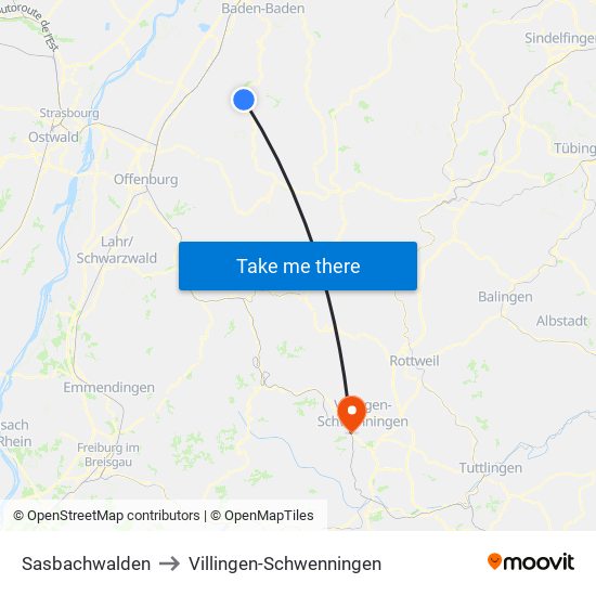 Sasbachwalden to Villingen-Schwenningen map