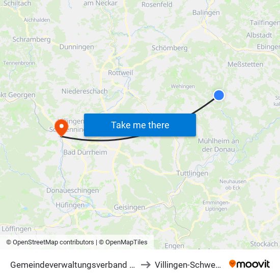 Gemeindeverwaltungsverband Meßstetten to Villingen-Schwenningen map