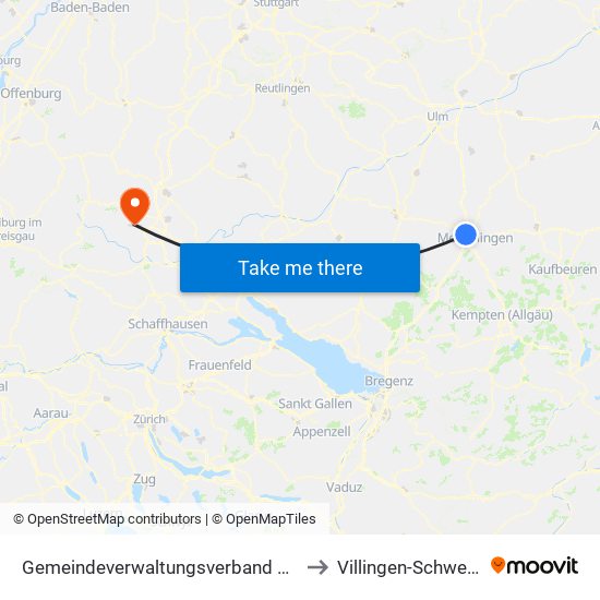 Gemeindeverwaltungsverband Rot-Tannheim to Villingen-Schwenningen map