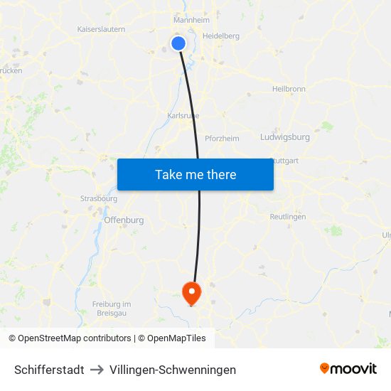 Schifferstadt to Villingen-Schwenningen map