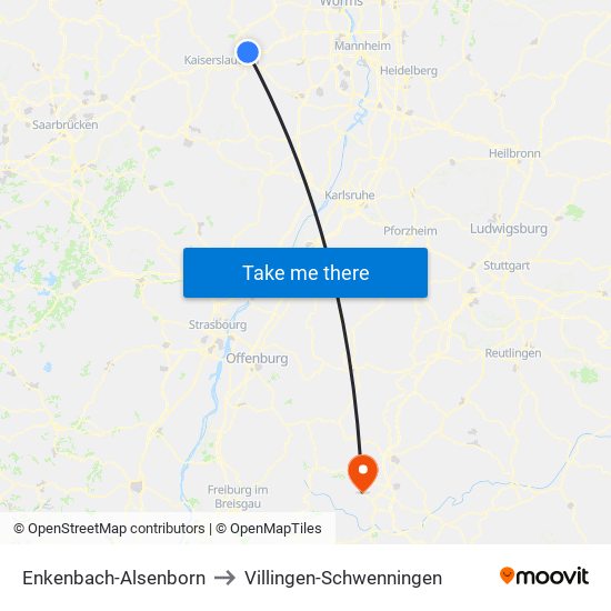 Enkenbach-Alsenborn to Villingen-Schwenningen map