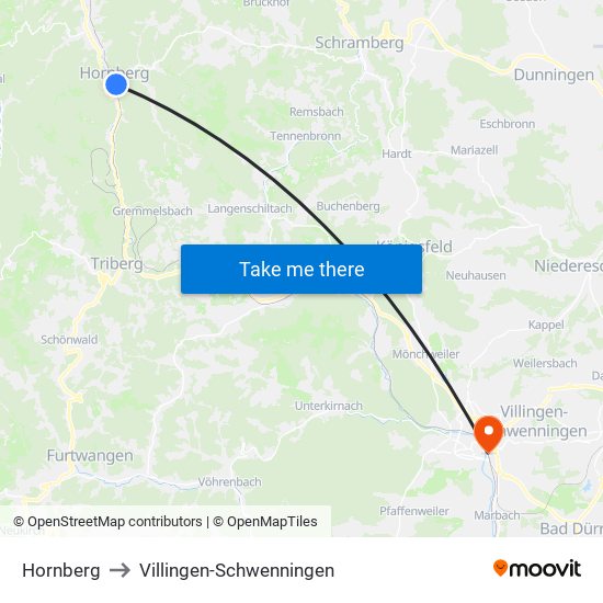 Hornberg to Villingen-Schwenningen map