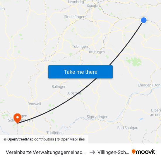 Vereinbarte Verwaltungsgemeinschaft Der Stadt Göppingen to Villingen-Schwenningen map