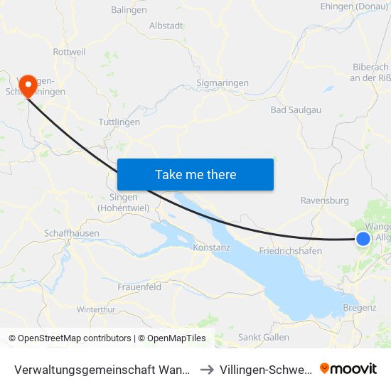 Verwaltungsgemeinschaft Wangen Im Allgäu to Villingen-Schwenningen map