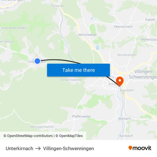 Unterkirnach to Villingen-Schwenningen map