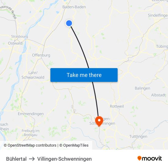 Bühlertal to Villingen-Schwenningen map