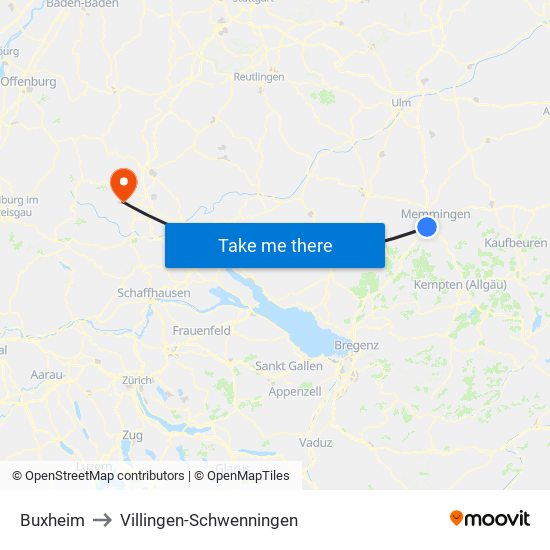 Buxheim to Villingen-Schwenningen map