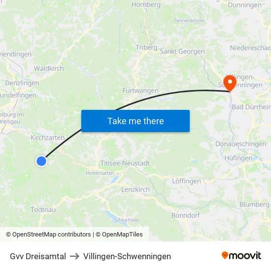 Gvv Dreisamtal to Villingen-Schwenningen map