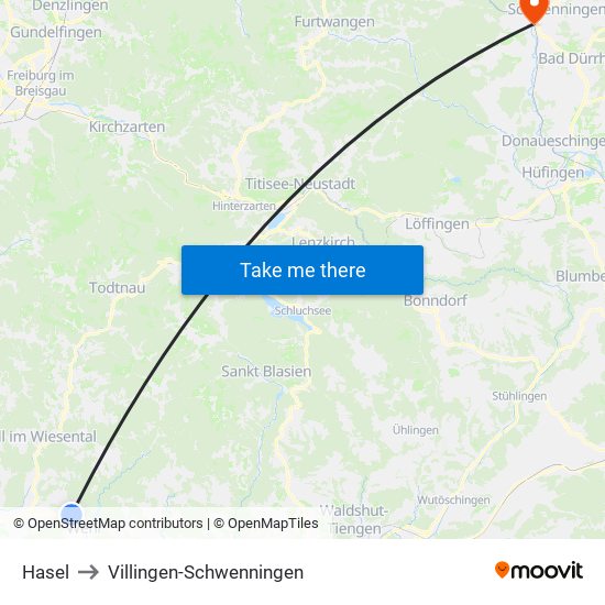 Hasel to Villingen-Schwenningen map