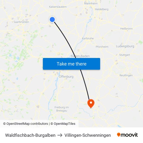 Waldfischbach-Burgalben to Villingen-Schwenningen map