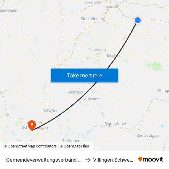 Gemeindeverwaltungsverband Plochingen to Villingen-Schwenningen map