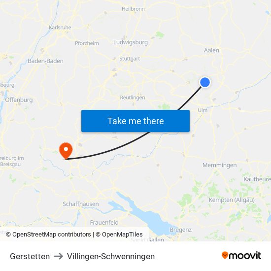 Gerstetten to Villingen-Schwenningen map