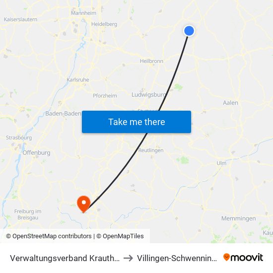 Verwaltungsverband Krautheim to Villingen-Schwenningen map