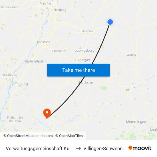 Verwaltungsgemeinschaft Künzelsau to Villingen-Schwenningen map