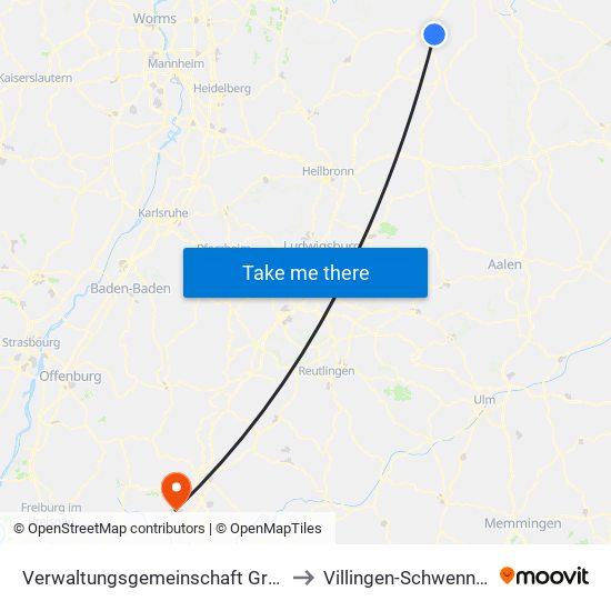 Verwaltungsgemeinschaft Grünsfeld to Villingen-Schwenningen map