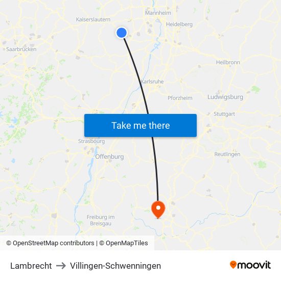 Lambrecht to Villingen-Schwenningen map