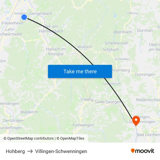 Hohberg to Villingen-Schwenningen map