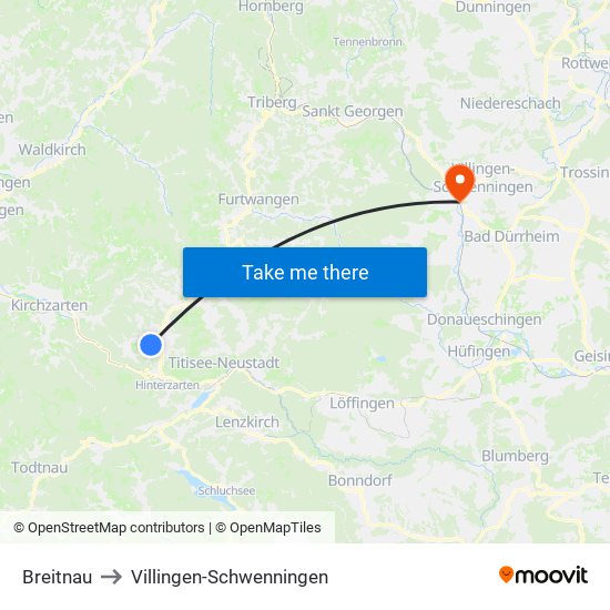 Breitnau to Villingen-Schwenningen map