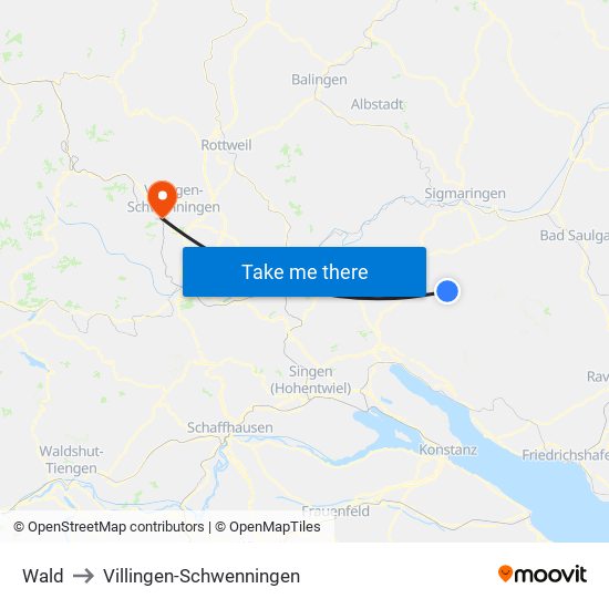 Wald to Villingen-Schwenningen map