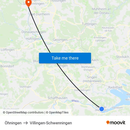 Öhningen to Villingen-Schwenningen map