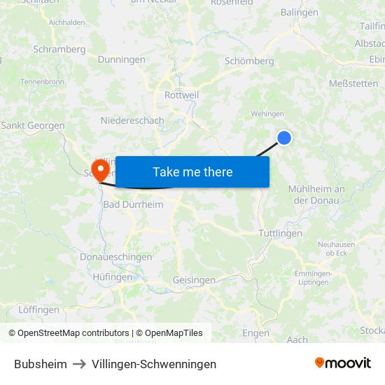 Bubsheim to Villingen-Schwenningen map