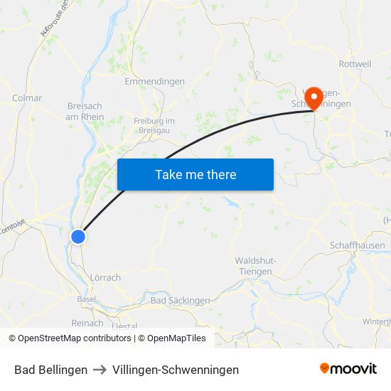 Bad Bellingen to Villingen-Schwenningen map