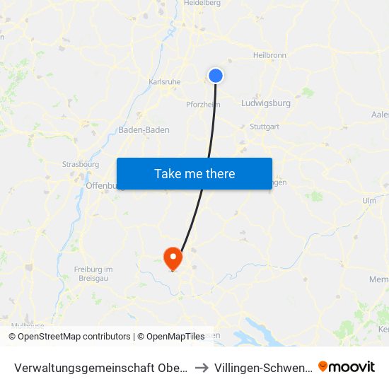 Verwaltungsgemeinschaft Oberderdingen to Villingen-Schwenningen map