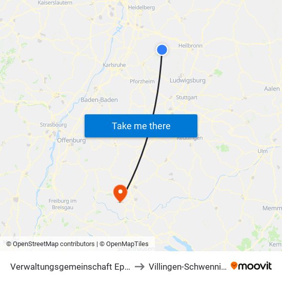 Verwaltungsgemeinschaft Eppingen to Villingen-Schwenningen map